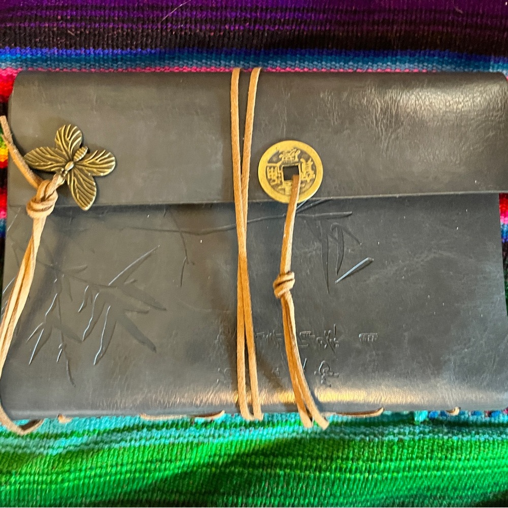 Leather wrap binder lined  journal 5” x 7” with bamboo design